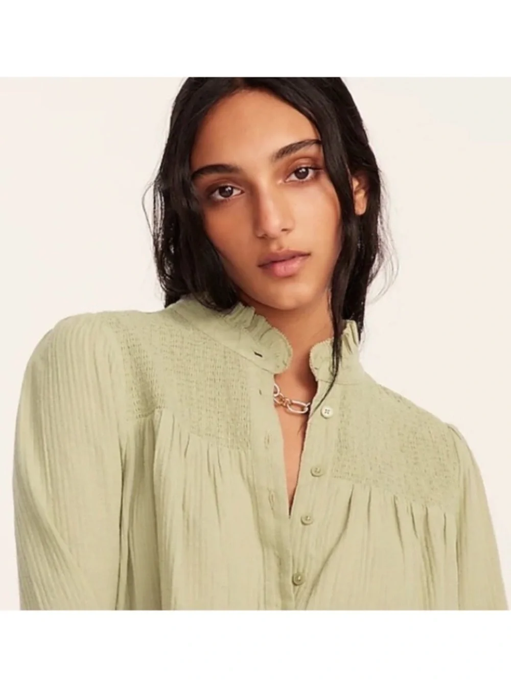 J. Crew Long-Sleeve Soft Gauze Garden Top in Faded Pistachio Green 100% Cotton